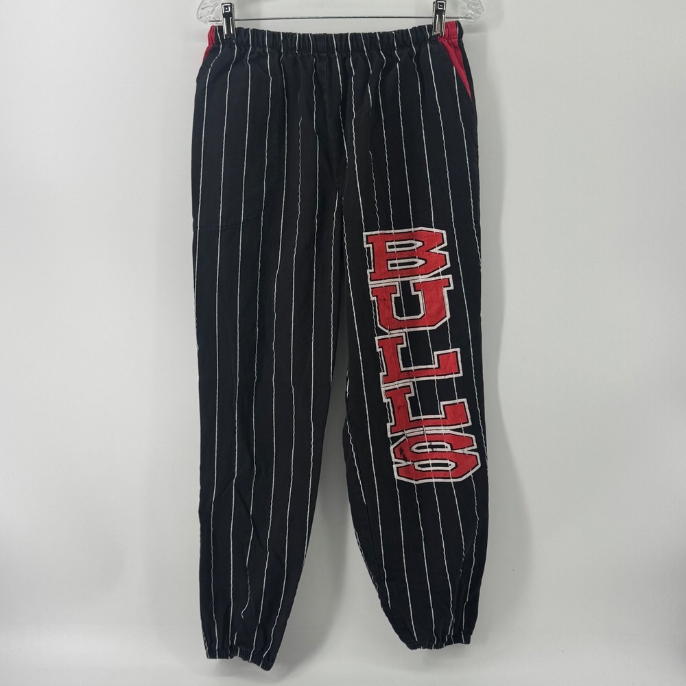 Vintage Chicago Bulls Pinstripe Jogger Pants Medium Black Red Made in USA